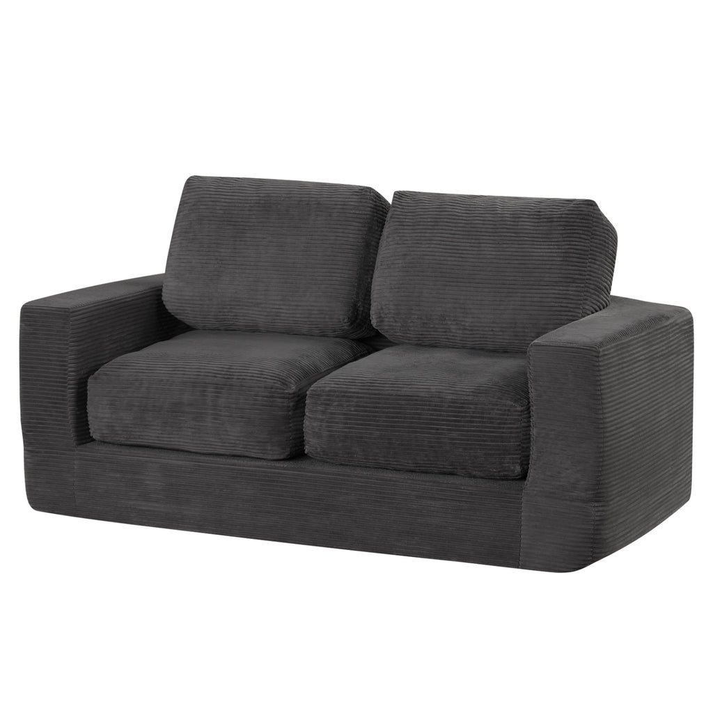 2-Seater Floor Couch Loveseat with Removable Corduroy Cover - Black