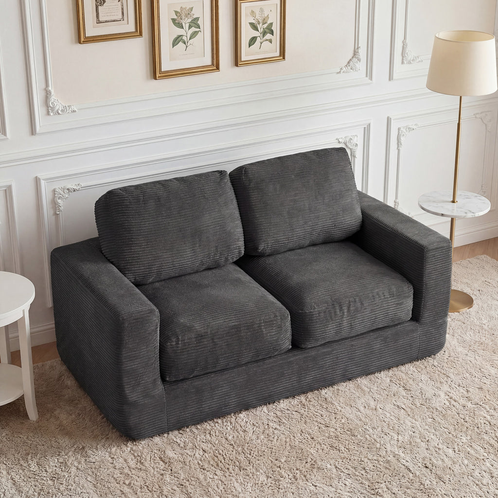 2-Seater Floor Couch Loveseat with Removable Corduroy Cover - Black