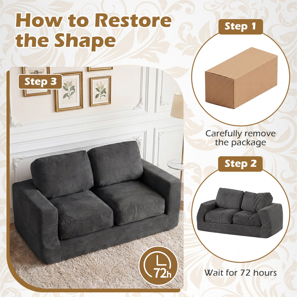 2-Seater Floor Couch Loveseat with Removable Corduroy Cover - Black