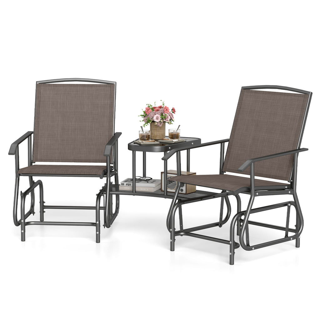 2-Seater Outdoor Glider Bench with 2-Tier Center Table