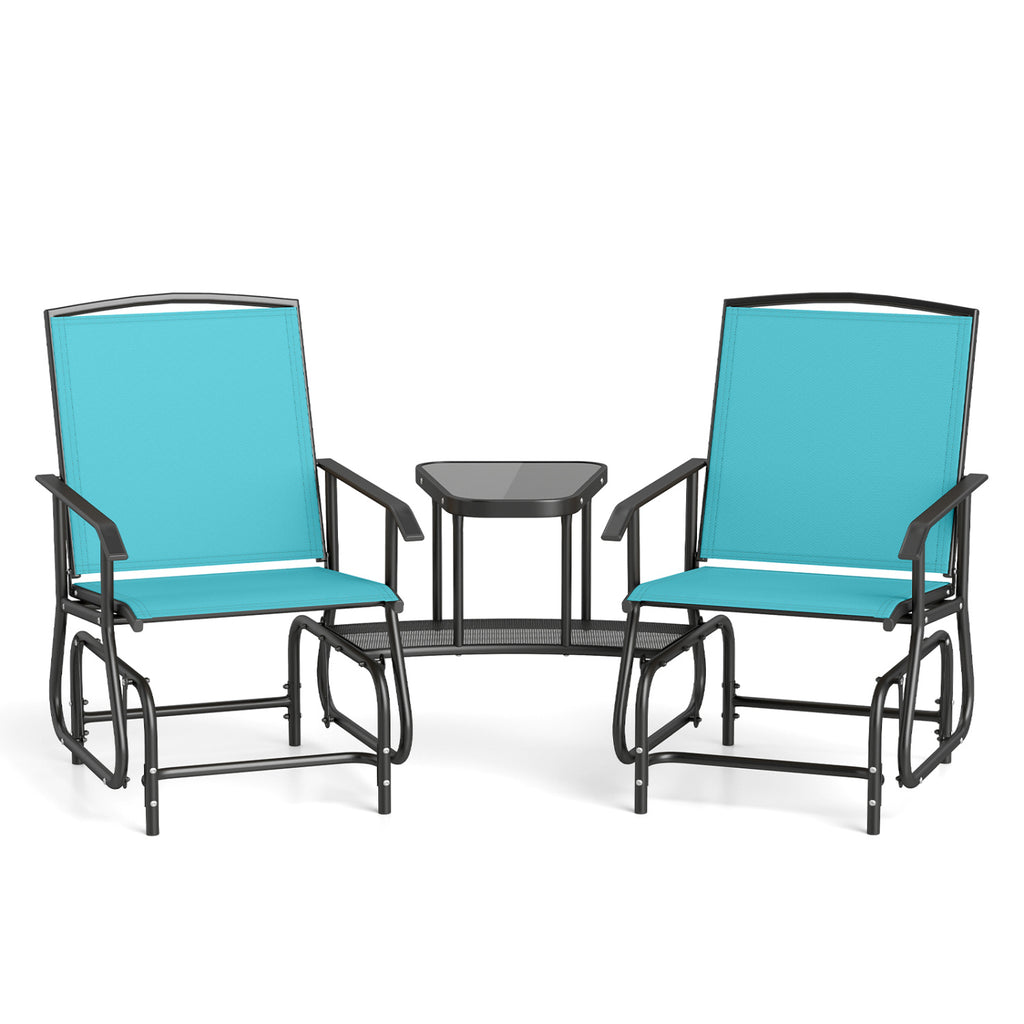 2-Seater Outdoor Glider Bench with 2-Tier Center Table