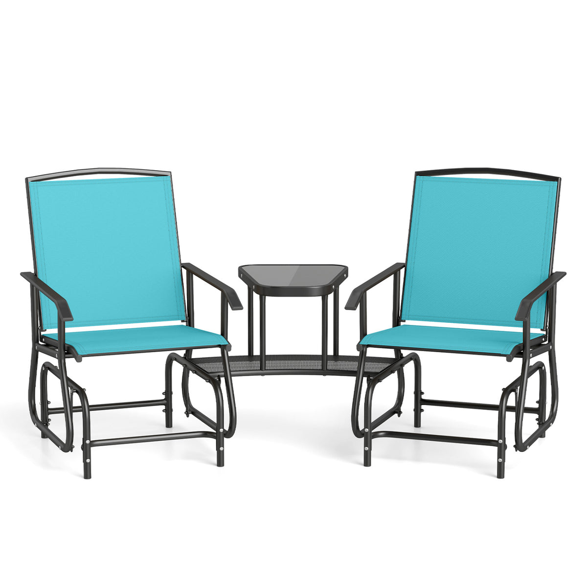 2-Seater Outdoor Glider Bench with 2-Tier Center Table