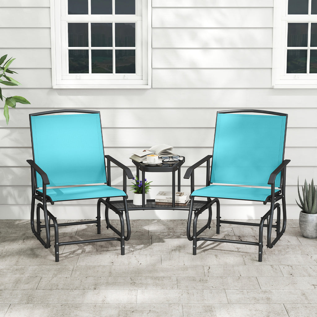 2-Seater Outdoor Glider Bench with 2-Tier Center Table