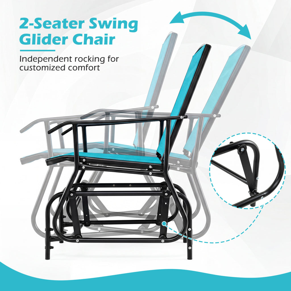 2-Seater Outdoor Glider Bench with 2-Tier Center Table