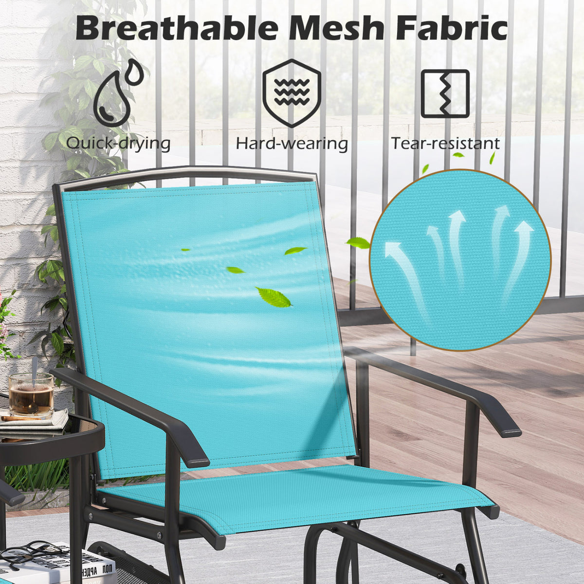2-Seater Outdoor Glider Bench with 2-Tier Center Table