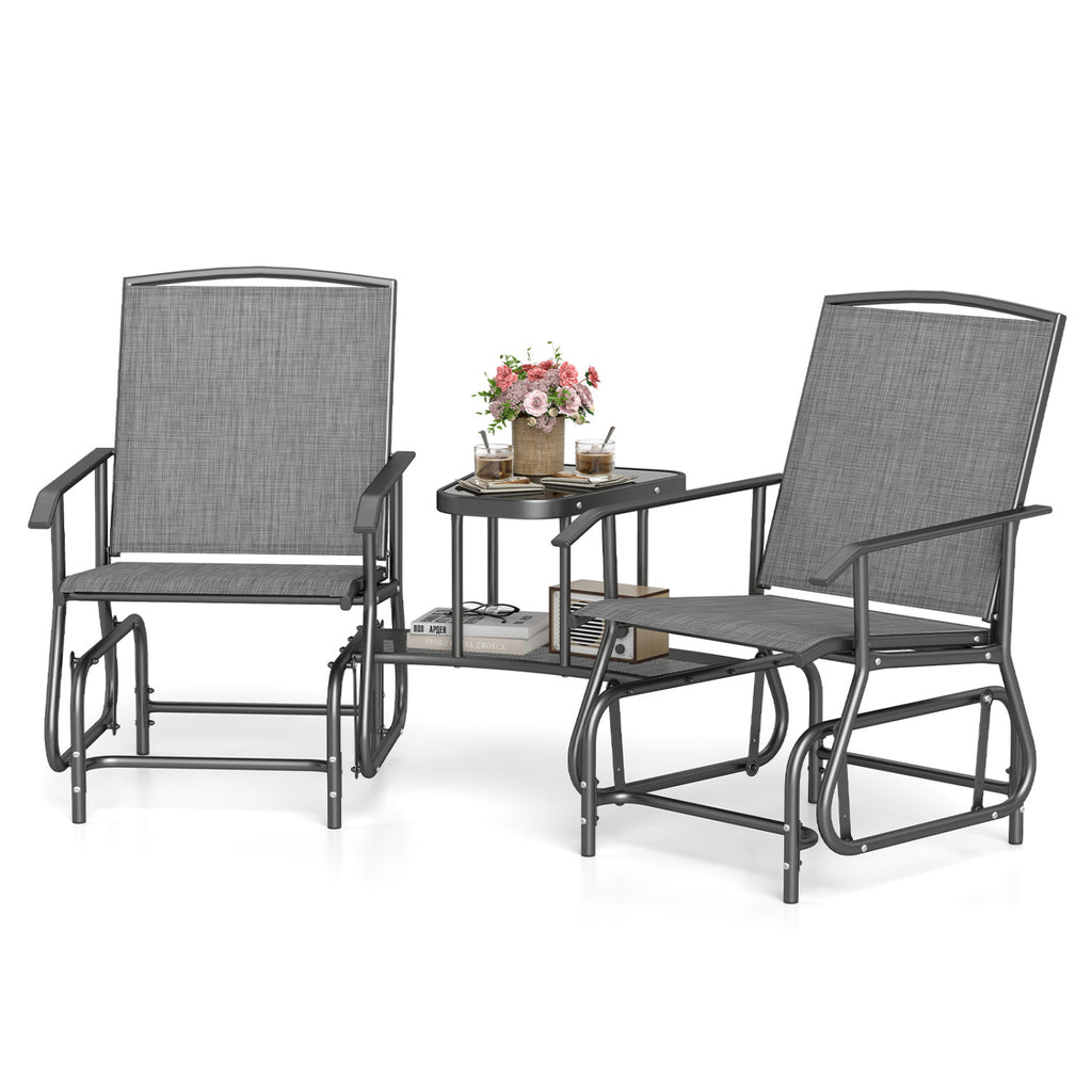 2-Seater Outdoor Glider Bench with 2-Tier Center Table