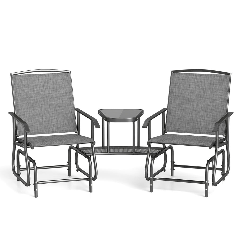 2-Seater Outdoor Glider Bench with 2-Tier Center Table