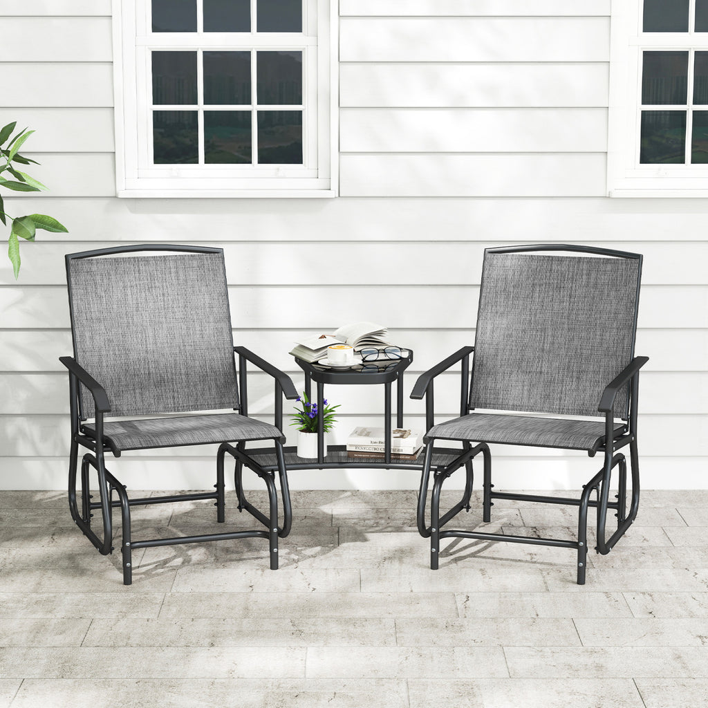 2-Seater Outdoor Glider Bench with 2-Tier Center Table