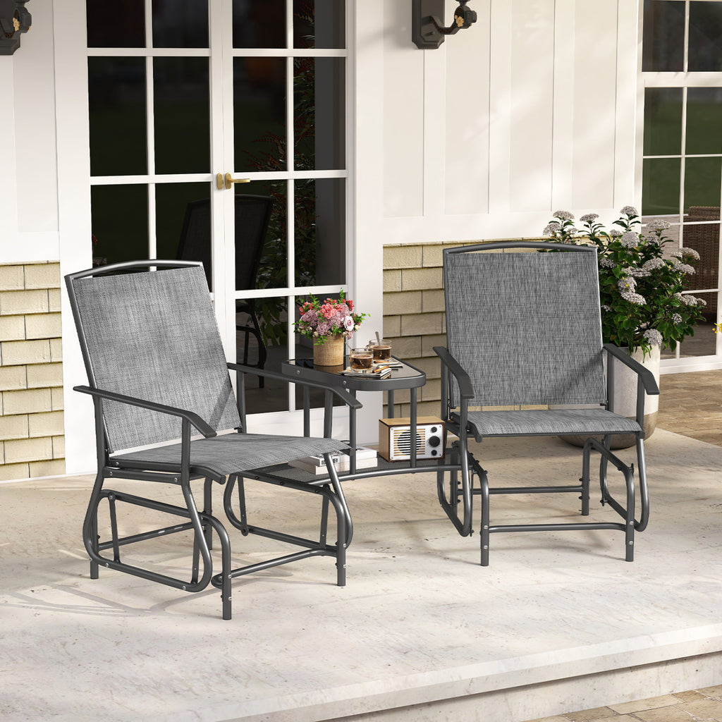 2-Seater Outdoor Glider Bench with 2-Tier Center Table