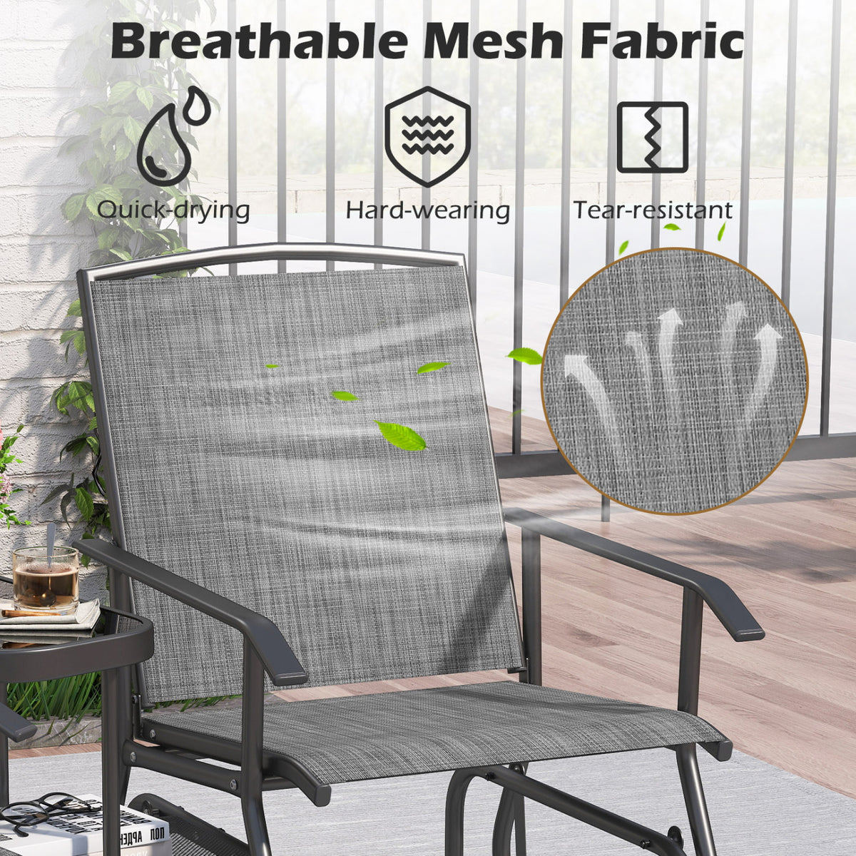 2-Seater Outdoor Glider Bench with 2-Tier Center Table
