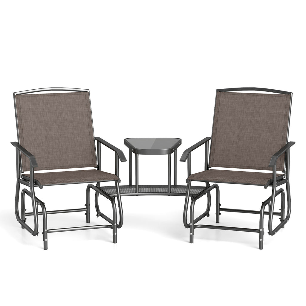 2-Seater Outdoor Glider Bench with 2-Tier Center Table