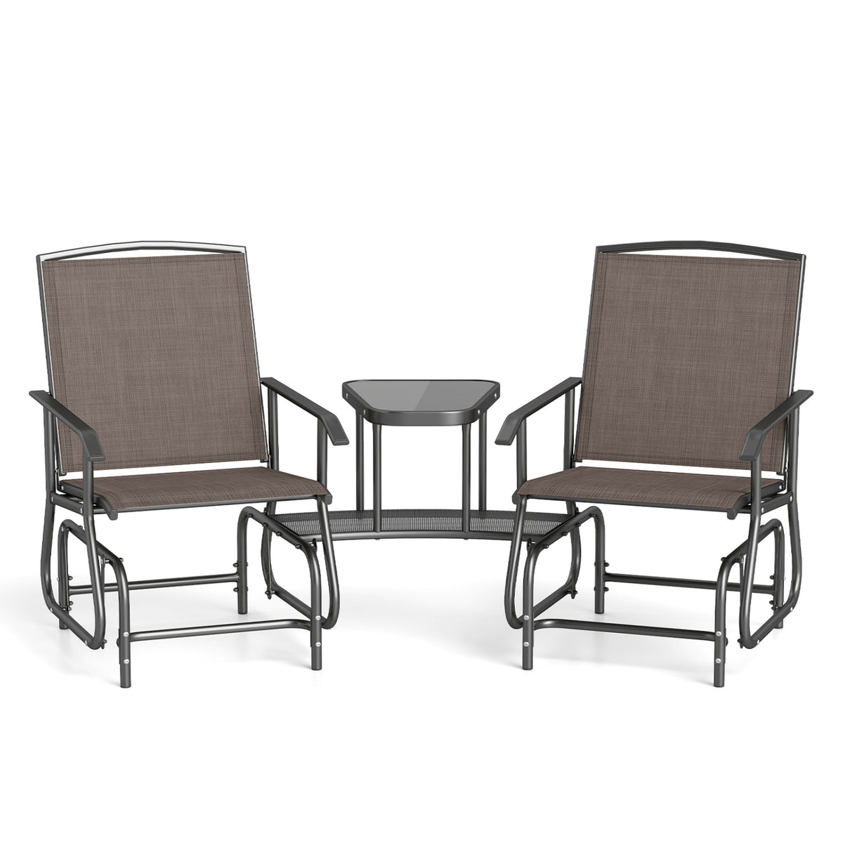 2-Seater Outdoor Glider Bench with 2-Tier Center Table