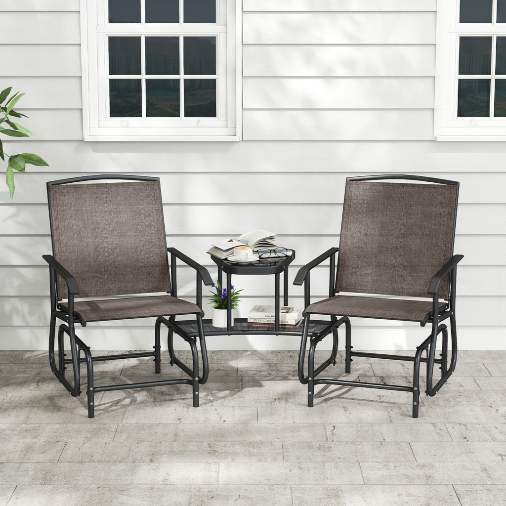2-Seater Outdoor Glider Bench with 2-Tier Center Table