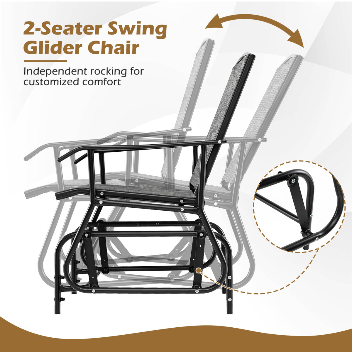 2-Seater Outdoor Glider Bench with 2-Tier Center Table