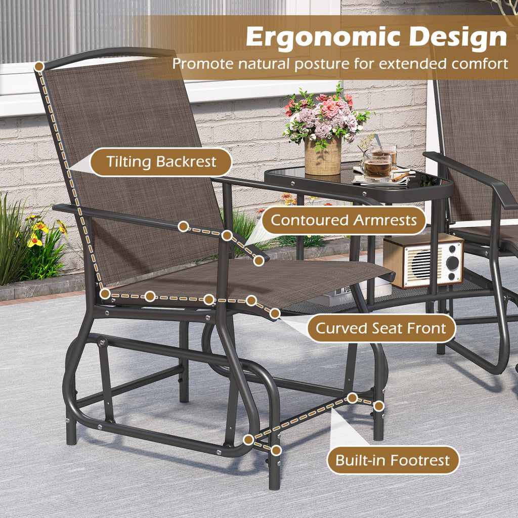 2-Seater Outdoor Glider Bench with 2-Tier Center Table