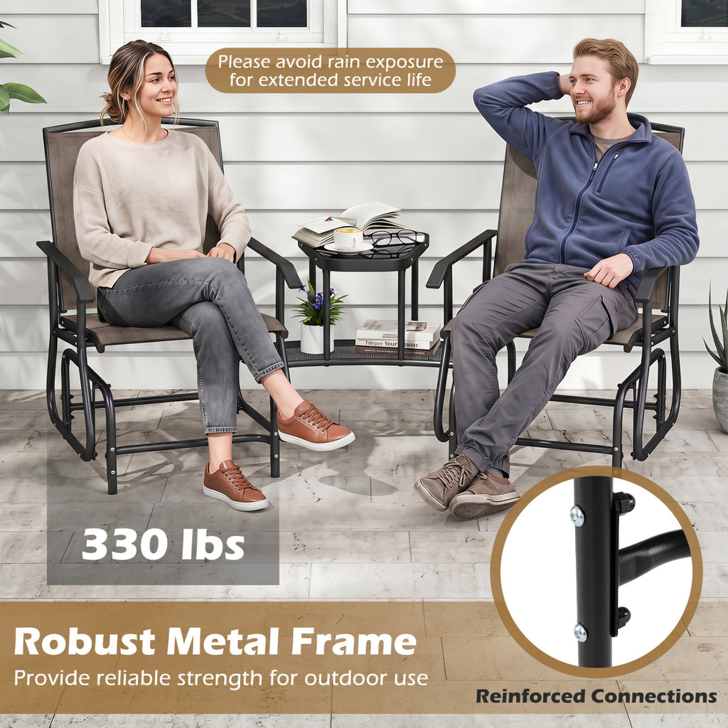 2-Seater Outdoor Glider Bench with 2-Tier Center Table