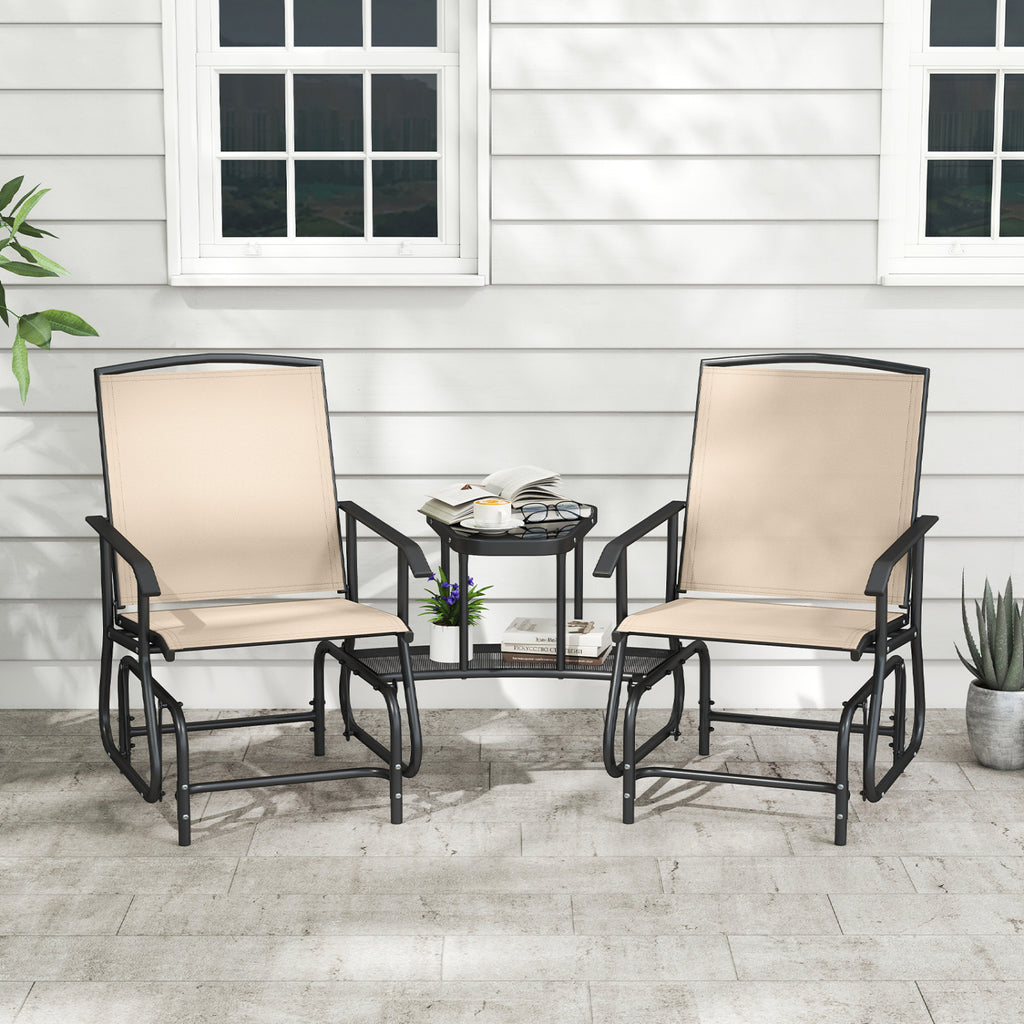 2-Seater Outdoor Glider Bench with 2-Tier Center Table