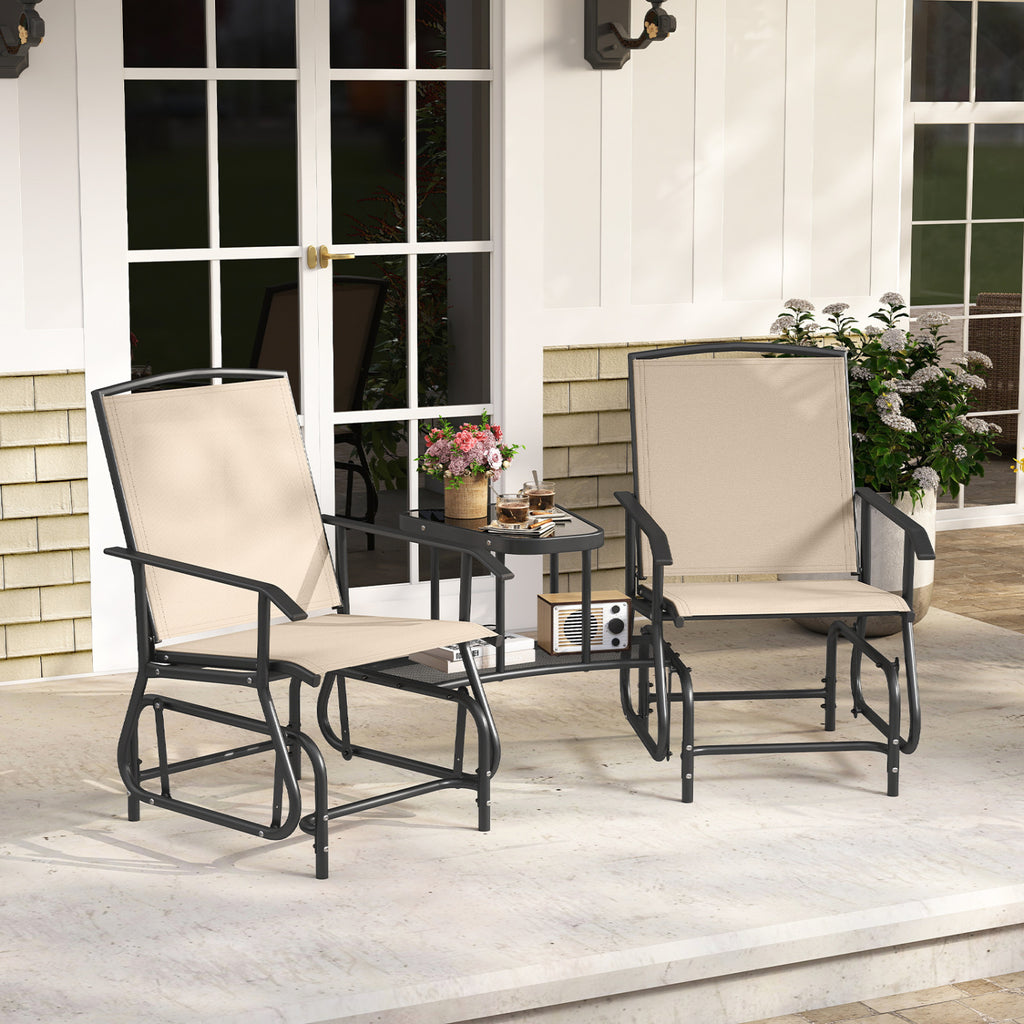 2-Seater Outdoor Glider Bench with 2-Tier Center Table