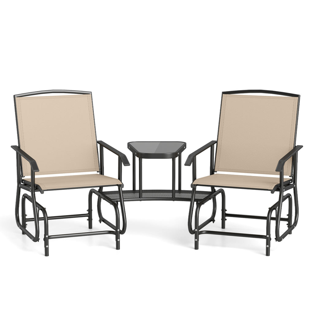 2-Seater Outdoor Glider Bench with 2-Tier Center Table