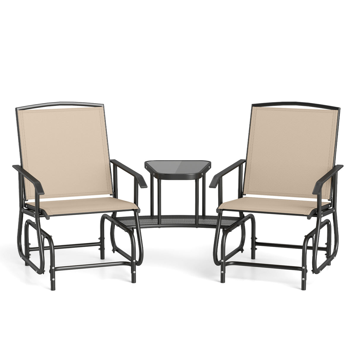 2-Seater Outdoor Glider Bench with 2-Tier Center Table