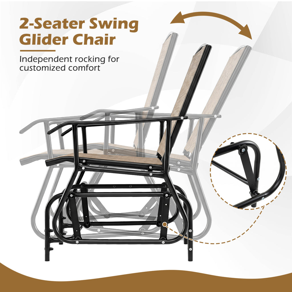 2-Seater Outdoor Glider Bench with 2-Tier Center Table