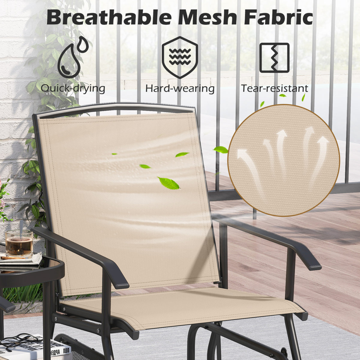 2-Seater Outdoor Glider Bench with 2-Tier Center Table