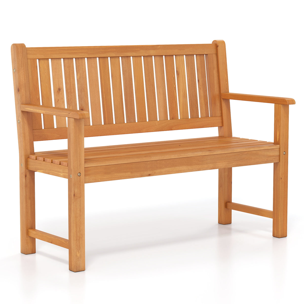 2-Seater Outdoor Wooden Bench with Backrest and Armrests