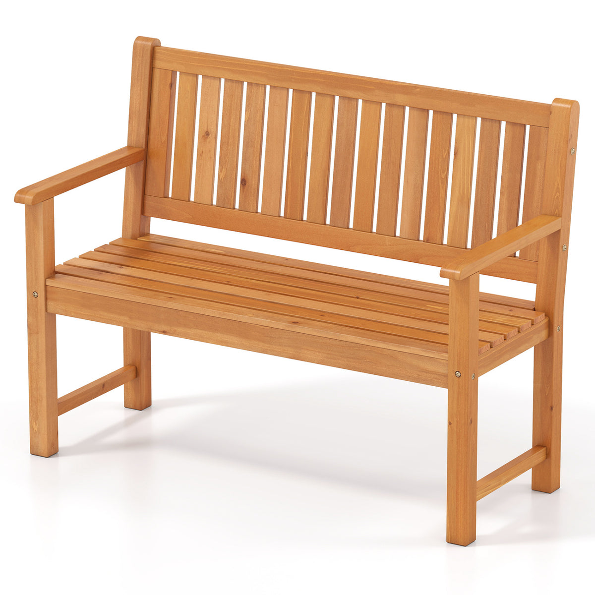 2-Seater Outdoor Wooden Bench with Backrest and Armrests