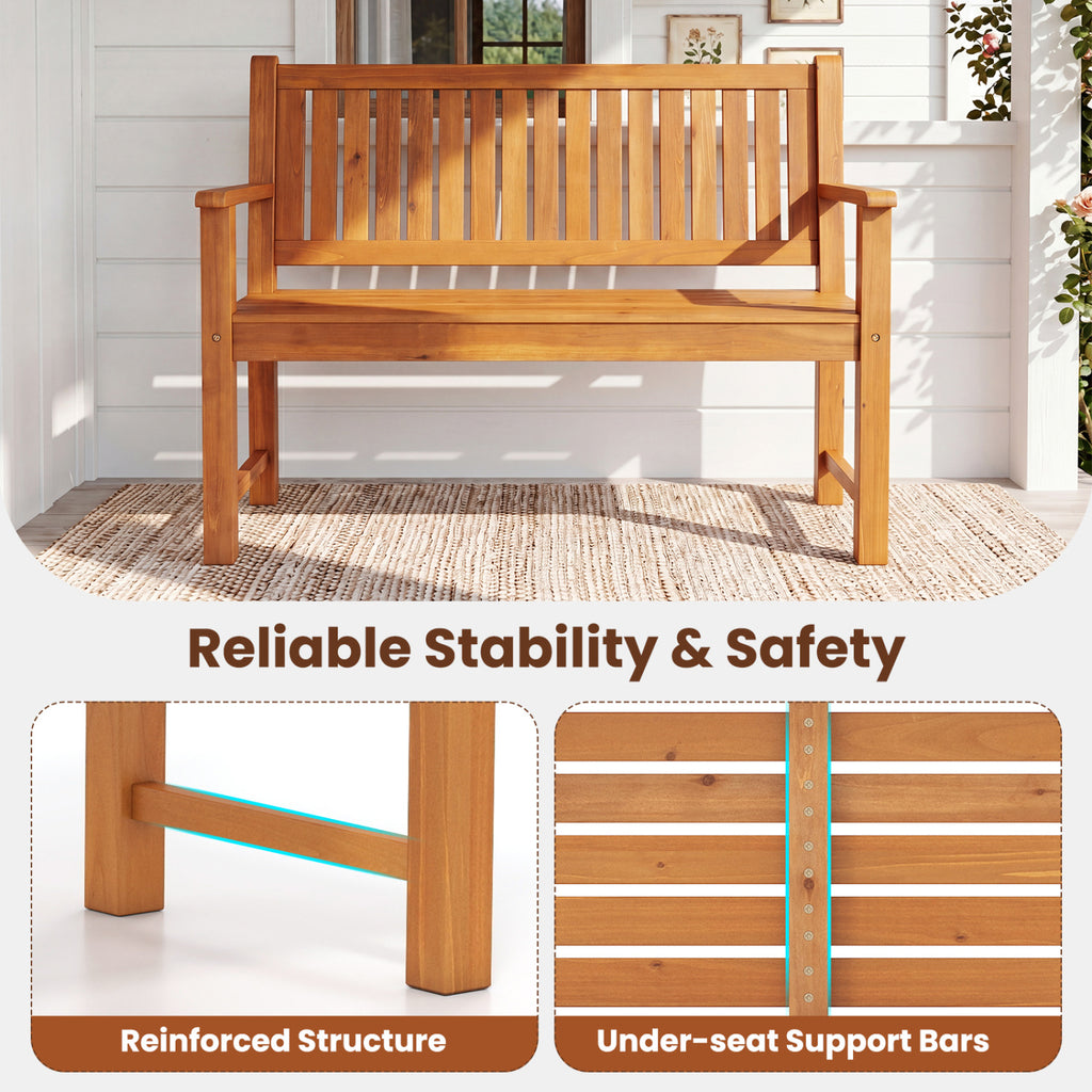 2-Seater Outdoor Wooden Bench with Backrest and Armrests