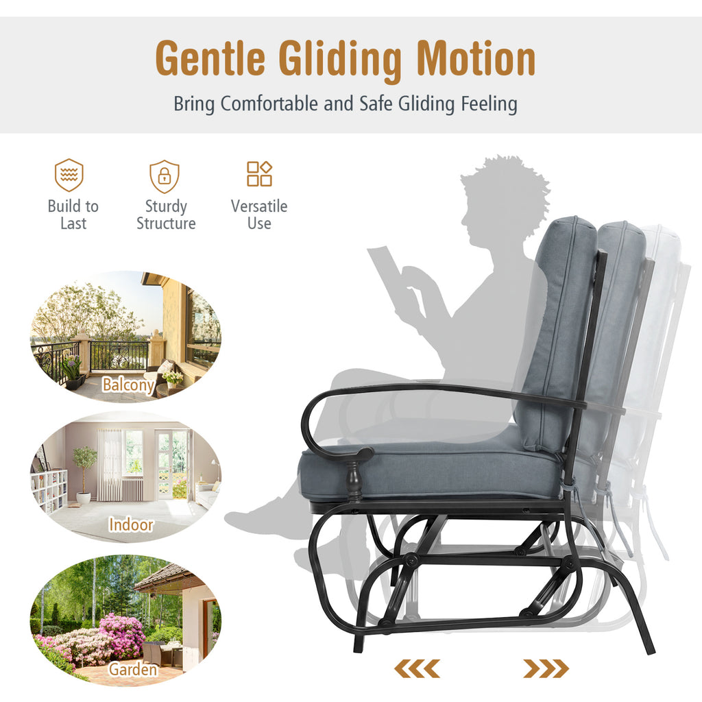 2-Seat Outdoor Glider Bench with Cushions - 44 Inch, Gray