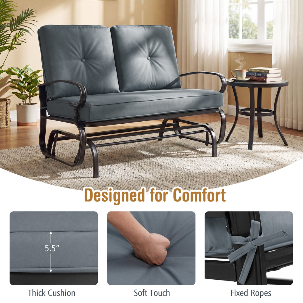 2-Seat Outdoor Glider Bench with Cushions - 44 Inch, Gray