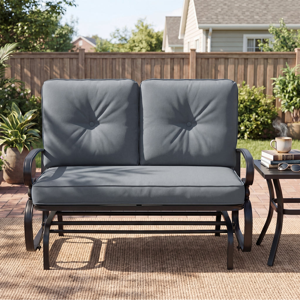 2-Seat Outdoor Glider Bench with Cushions - 44 Inch, Gray
