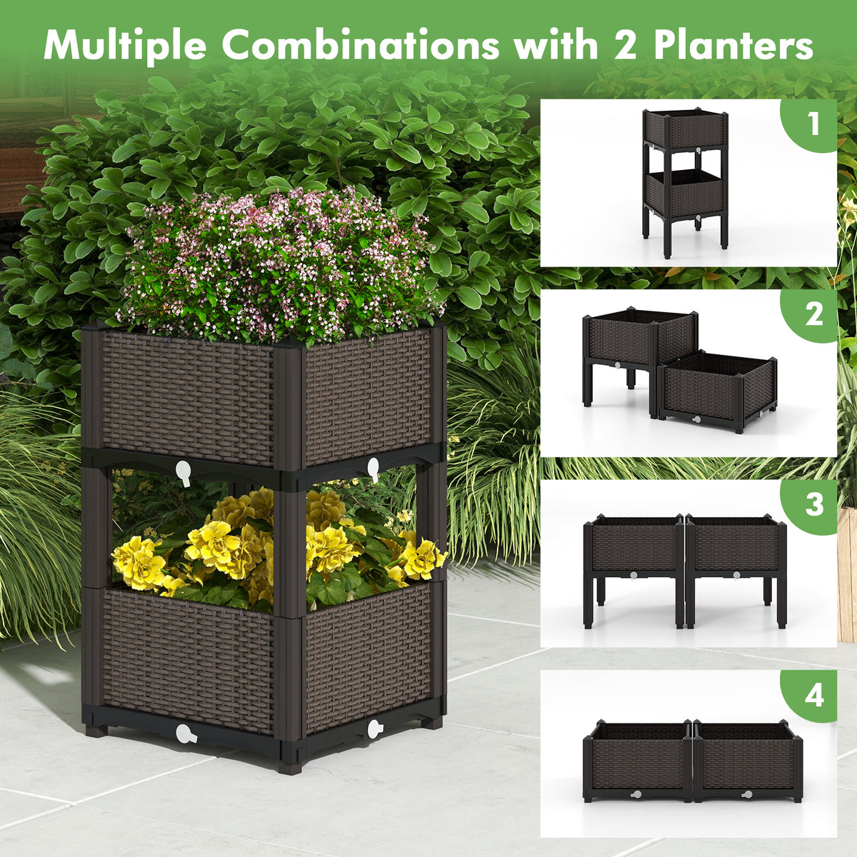 Elevated Plastic Raised Garden Bed Planter Kit - Brown