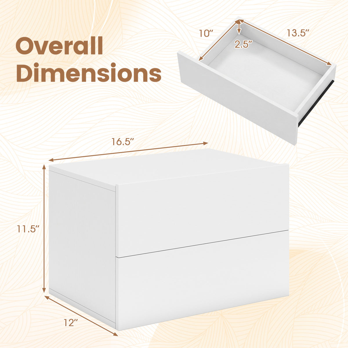 Floating Nightstand with 2 Storage Drawers, White