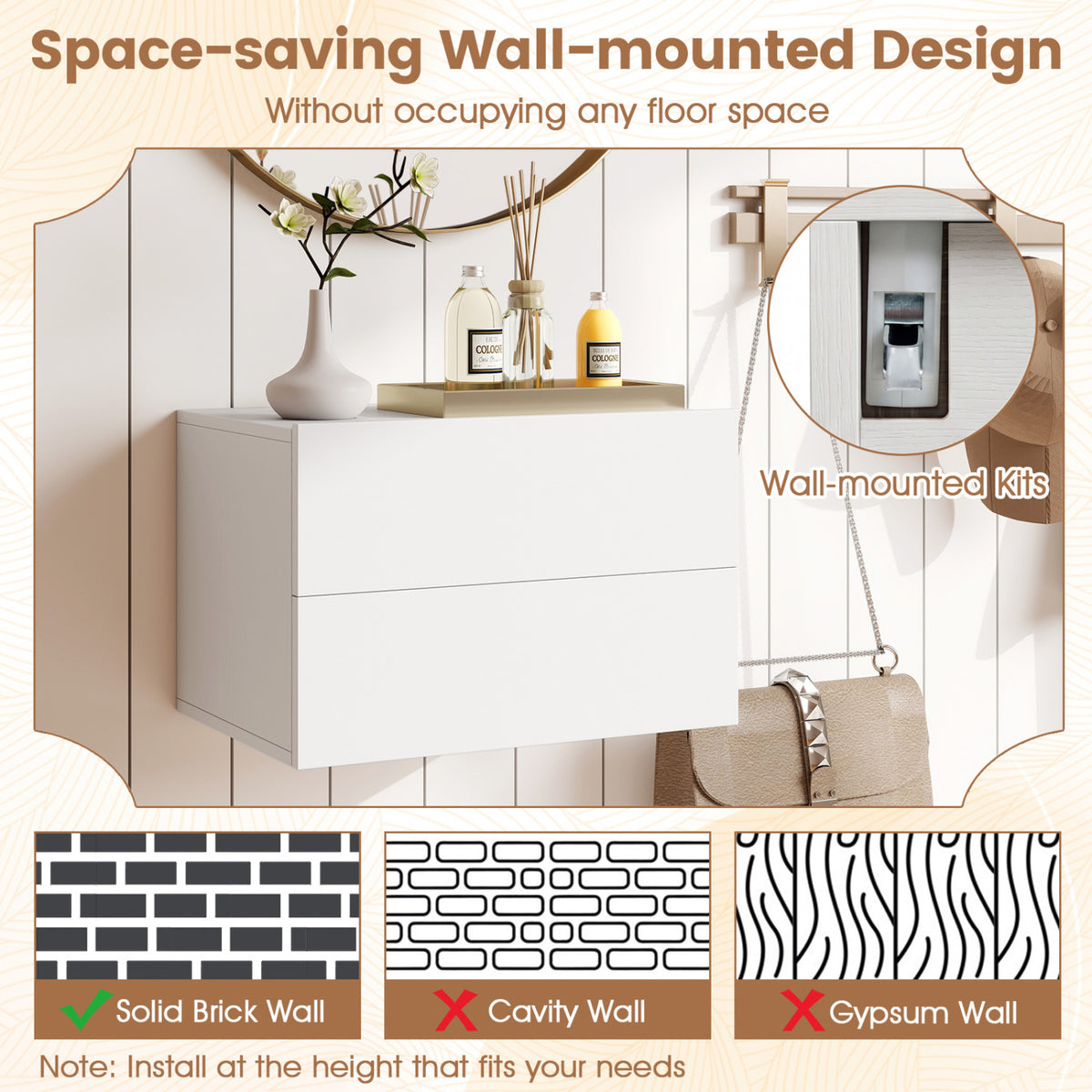 Floating Nightstand with 2 Storage Drawers, White