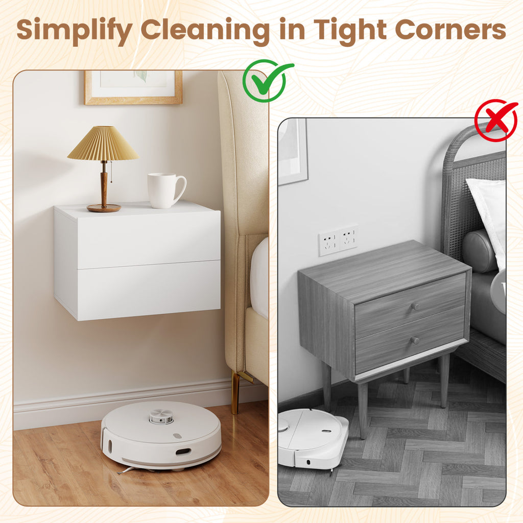 Floating Nightstand with 2 Storage Drawers, White