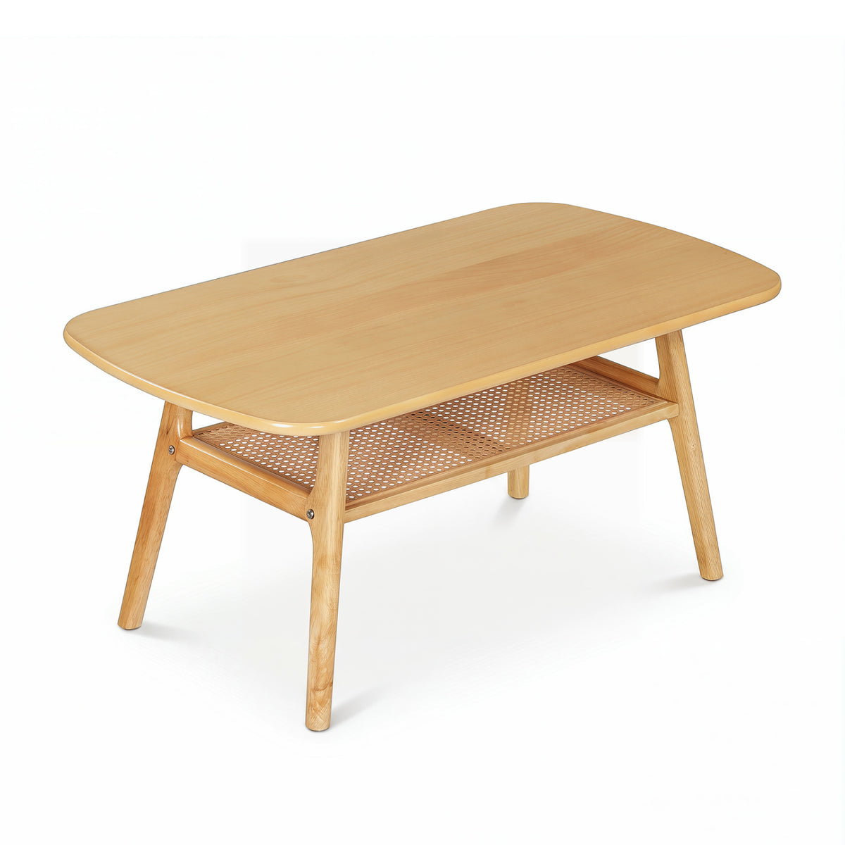 2-Tier Boho Rattan Coffee Table, Walnut