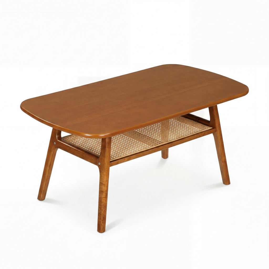2-Tier Boho Rattan Coffee Table, Walnut