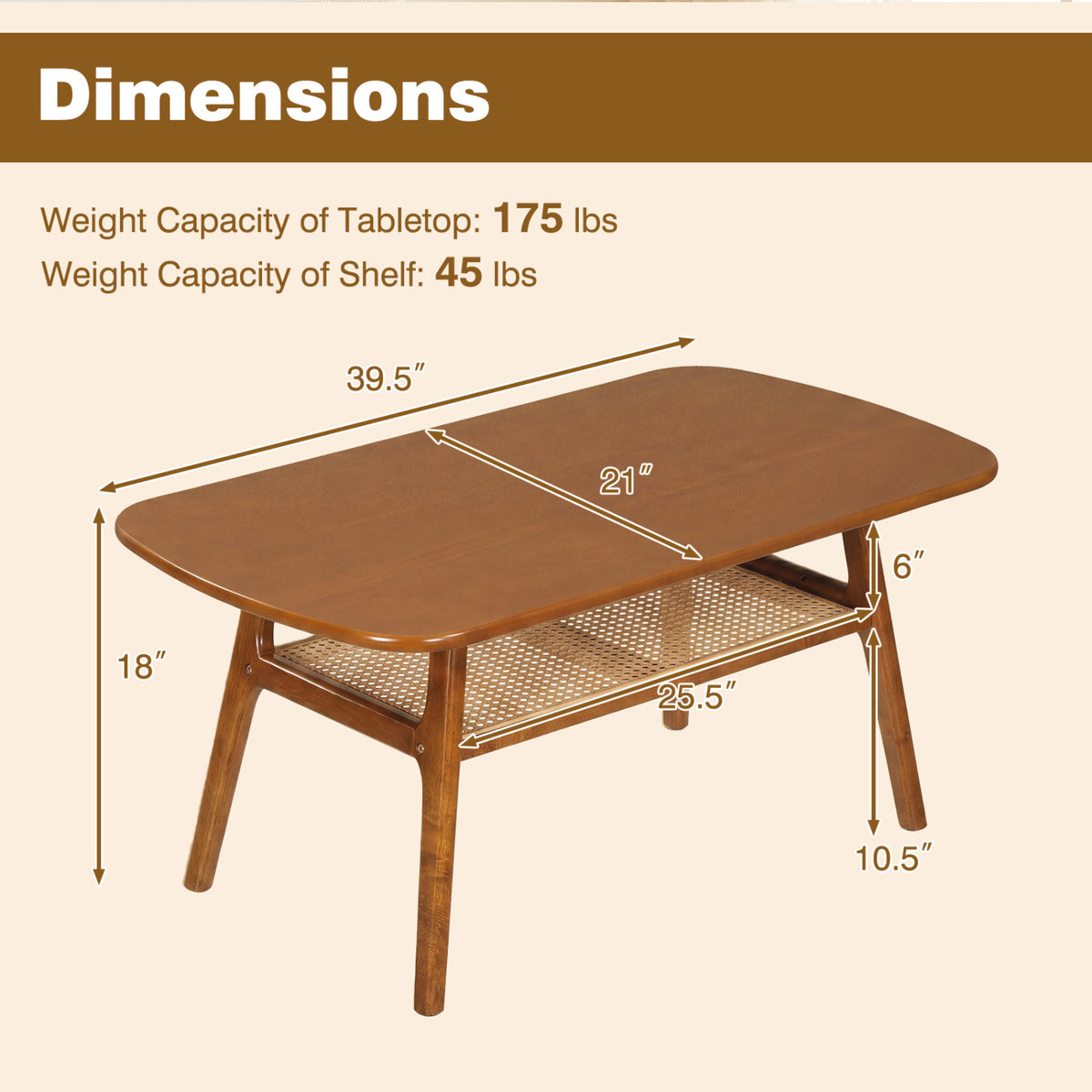 2-Tier Boho Rattan Coffee Table, Walnut