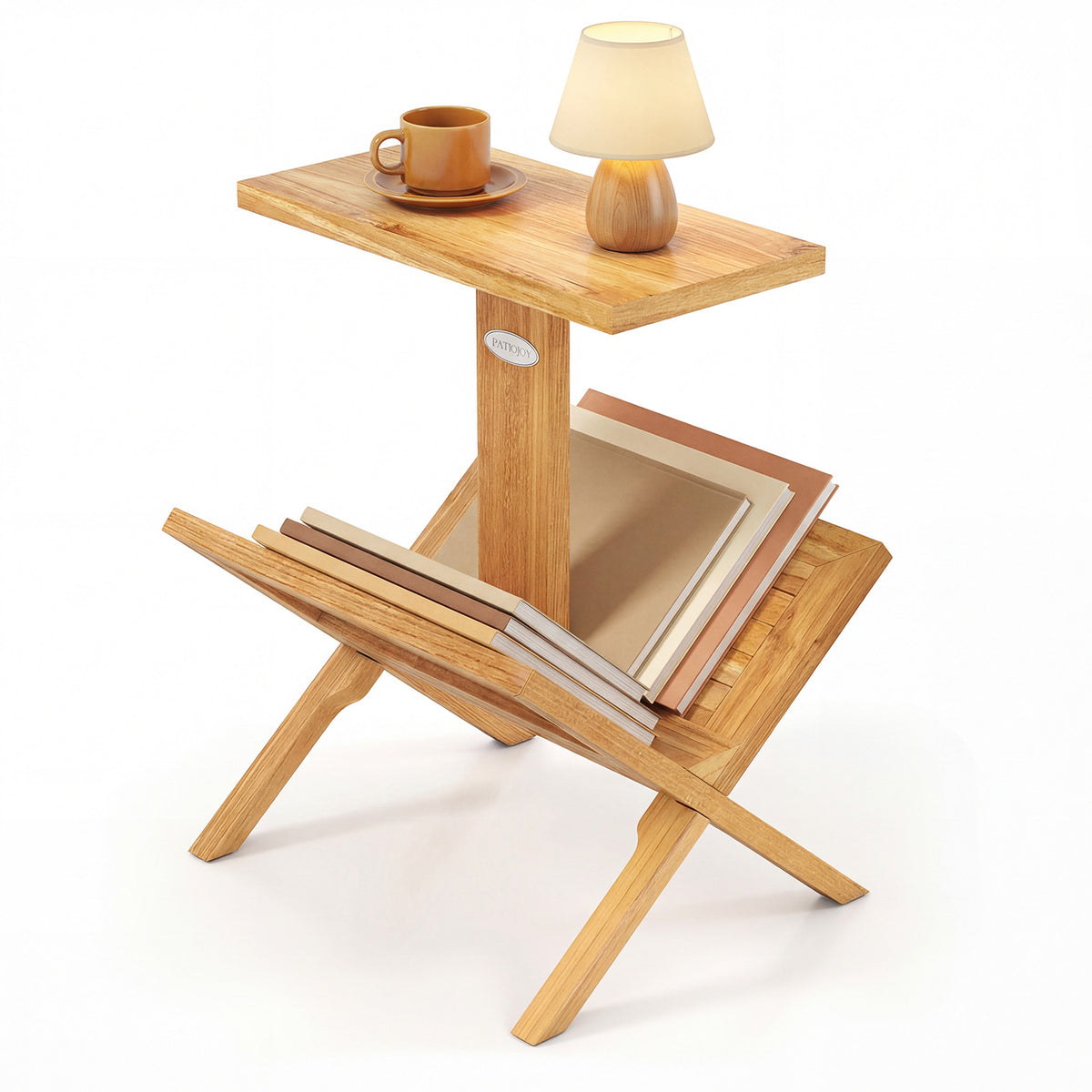 2-Tier Side Table with Teak Wood Frame