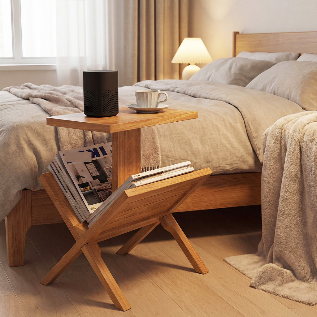 2-Tier Side Table with Teak Wood Frame