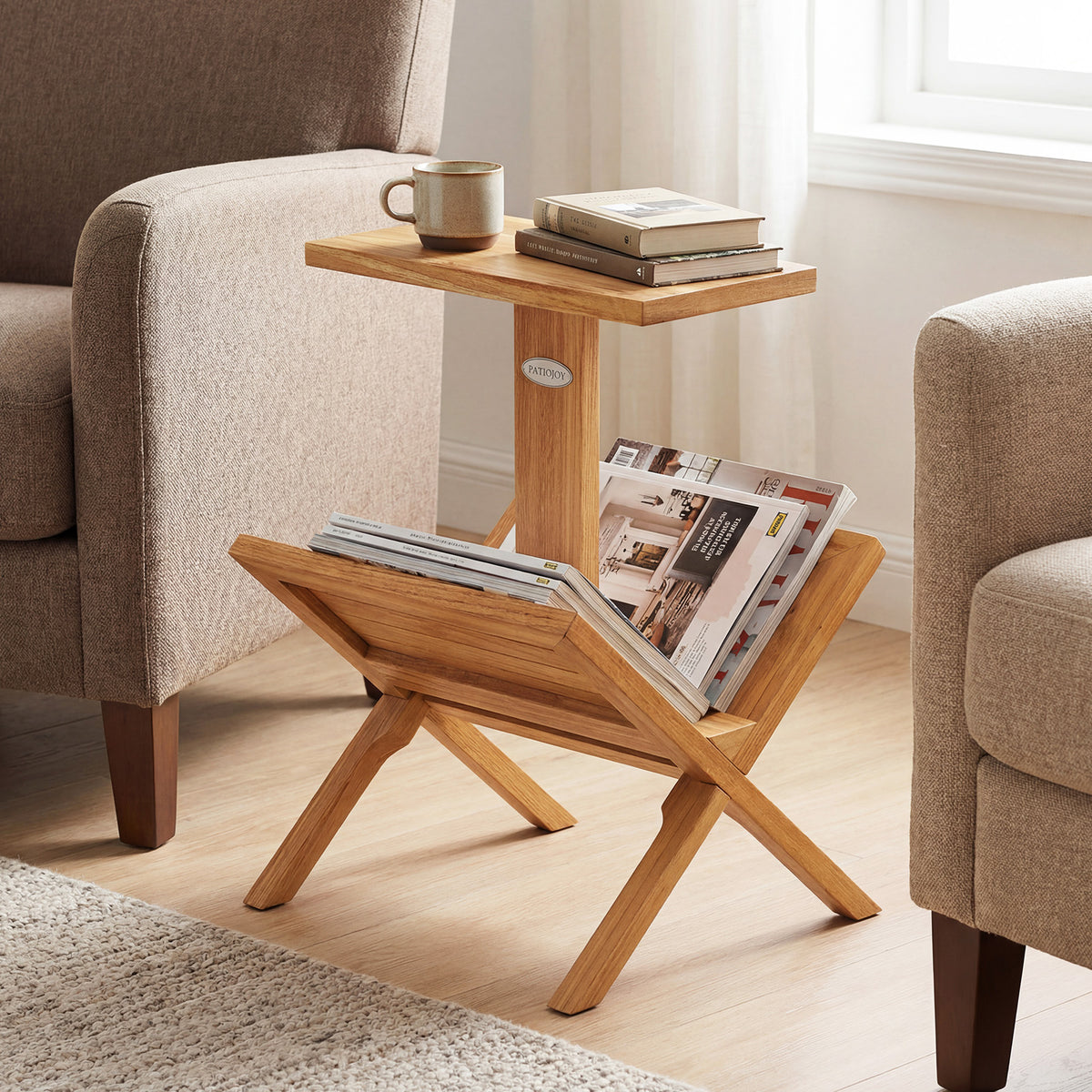 2-Tier Side Table with Teak Wood Frame