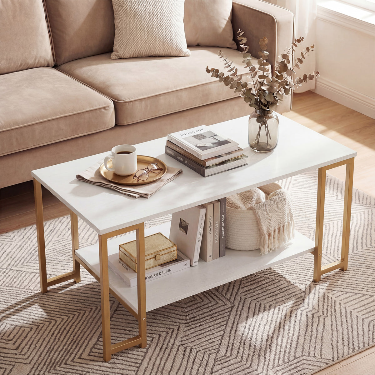 Modern Accent Table with Open Storage Shelf - Rustic Brown