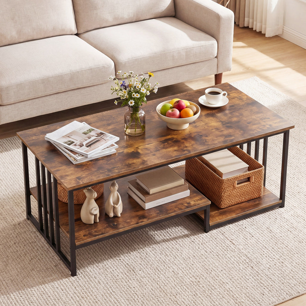 43.5" Coffee Table 2-Tier with Storage Shelf - Oak