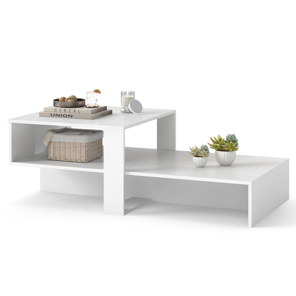 2-Tier Coffee Table Modern Irregular Center Table - White