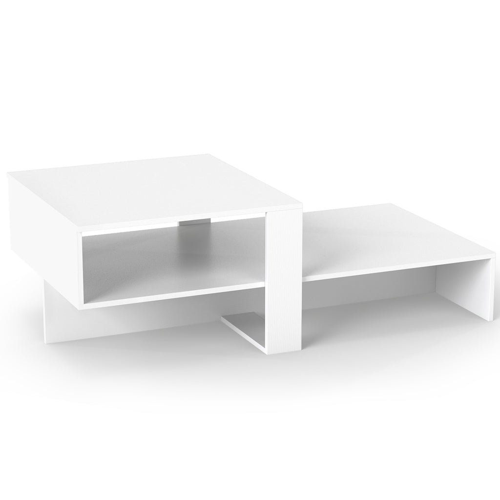 2-Tier Coffee Table Modern Irregular Center Table - White