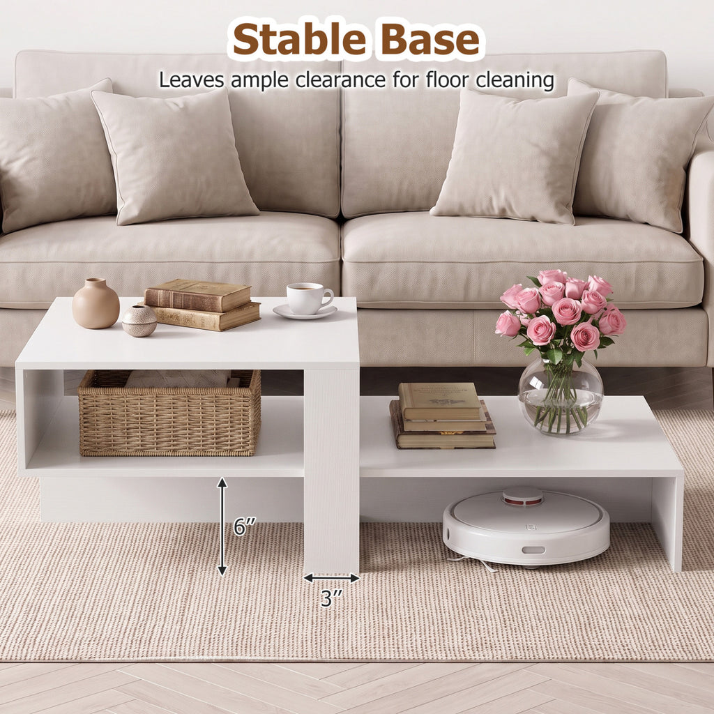 2-Tier Coffee Table Modern Irregular Center Table - White