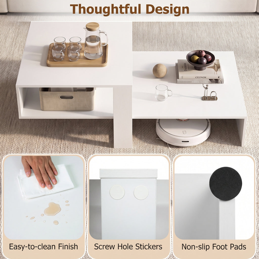 2-Tier Coffee Table Modern Irregular Center Table - White