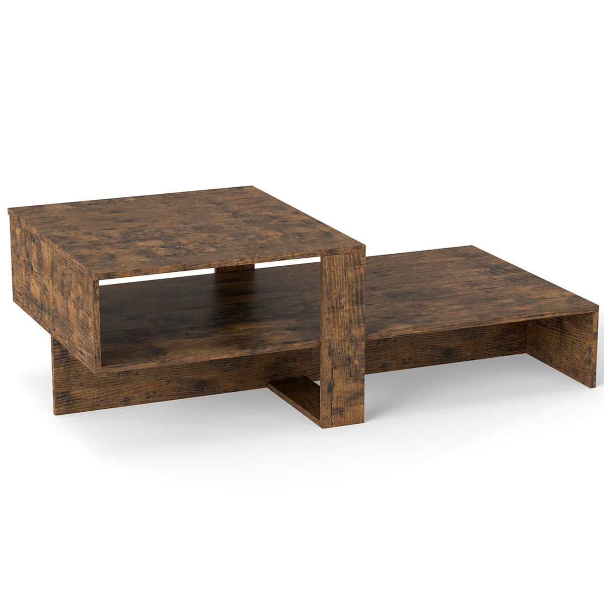 2-Tier Coffee Table Modern Irregular Center Table - White