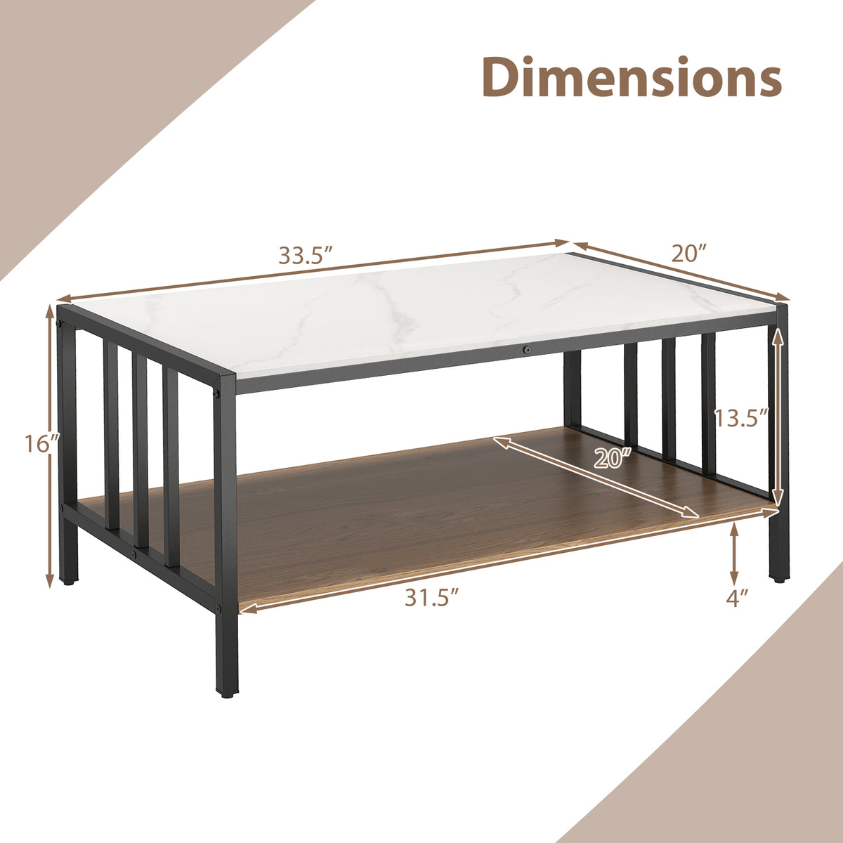 2 Tier Coffee Table with Sintered Stone Tabletop - White